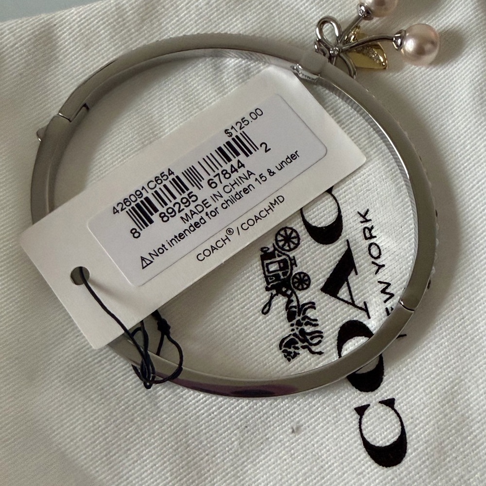 Coach Silver pave bracelet Bangle with Pearl cherry Charm - Picture 4 of 4